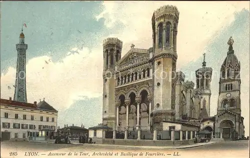 Lyon France Ascenseur de la Tour Archeveche et Basilique de Fourviere Kat. Lyon