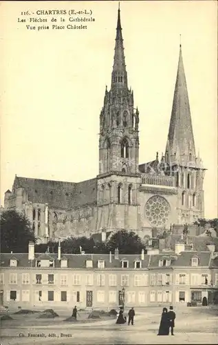 Chartres Eure et Loir Les Fleches de la Cathedrale Vue prise Place Catelet Kat. Chartres