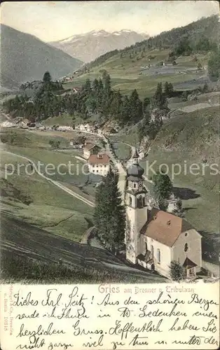 Gries Brenner mit Kirche und Tribulaun Kat. Noesslach Gries am Brenner