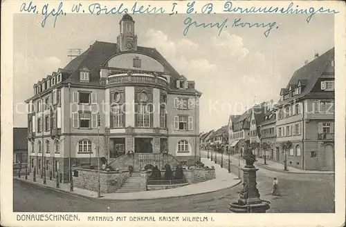 Donaueschingen Rathaus mit Denkmal Kaiser Wilhelm I Kat. Donaueschingen