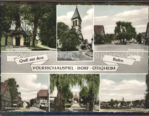 oetigheim Wendelinus Kapelle Kirche Rathausplatz Kronenstrasse Friedhofskapelle Dorfpartie Kat. oetigheim