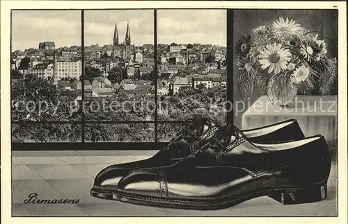 Pirmasens Stadtbild mit Kirche Schuhe Blumenstrauss Kat. Pirmasens