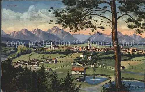 Schongau Gesamtansicht mit Alpenpanorama Kuenstlerkarte Kat. Schongau