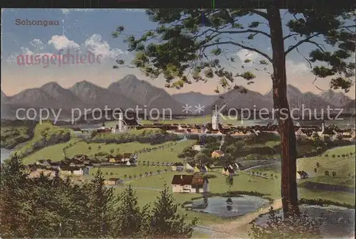 Schongau Gesamtansicht mit Alpenpanorama Kuenstlerkarte Stempel ausgeschieden Kat. Schongau