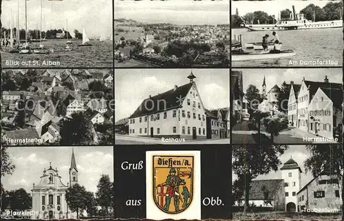 Diessen Ammersee St Alban Segeln Dampfer Steg Herrnstrasse Rathaus Kirche Turm Wappen Kat. Diessen a.Ammersee