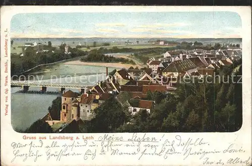 Landsberg Lech Ansicht vom Krachenberg Bruecke Lechwehr Kat. Landsberg am Lech