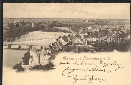 Landsberg Lech Ansicht vom Krachenberg Bruecke Lechwehr Mutterturm Kat. Landsberg am Lech