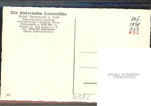 Wehrheim Historische Lochmuehle Koepperner Tal Geschichte Kat. Wehrheim
