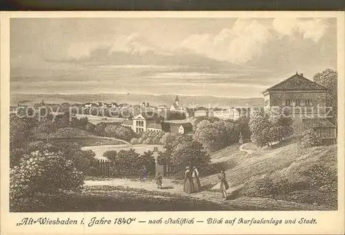 Wiesbaden Alt Wiesbaden im Jahre 1840 Kursaalanlage nach Stahlstich Kat. Wiesbaden