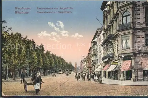 Wiesbaden Rheinstrasse mit Ringkirche Kat. Wiesbaden