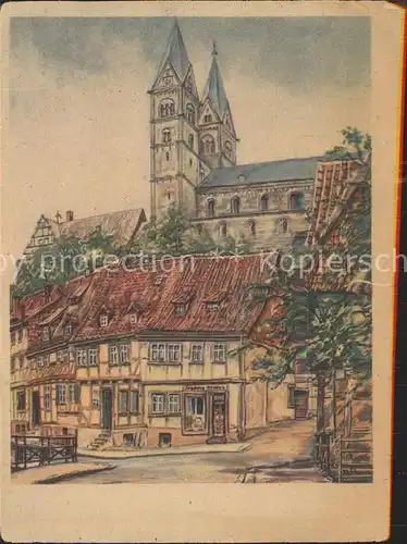 Quedlinburg Schlossblick Kuenstlerkarte Tempera von M. Schewe Nr. 11 Kat. Quedlinburg