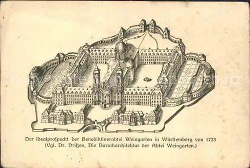 Weingarten Wuerttemberg Idealprospekt Benediktinerabtei von 1723 Barock / Weingarten /Ravensburg LKR
