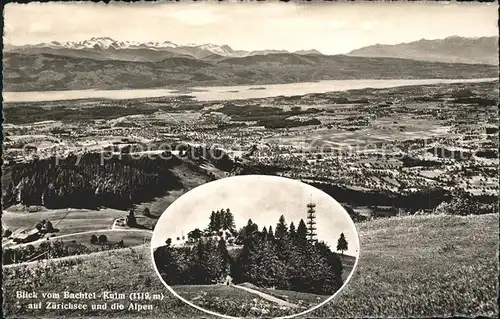 Hinwil Panorama Blick vom Gasthaus Bachtel Kulm auf Zuerichsee Alpen Kat. Hinwil