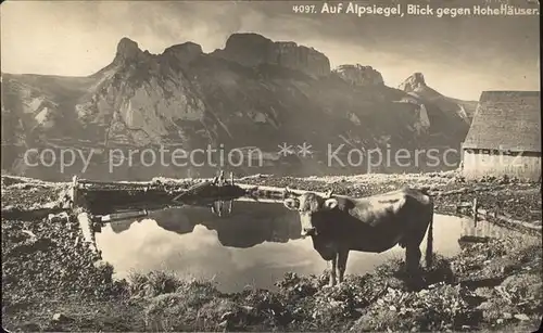 Appenzell IR Alpsiegel Blick gegen Hohe Haeuser Kuh Bergsee Kat. Appenzell