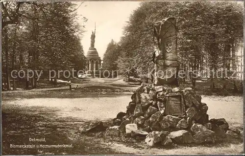 Detmold Bismarckstein und Hermannsdenkmal Teutoburger Wald Trinks Postkarte Kat. Detmold