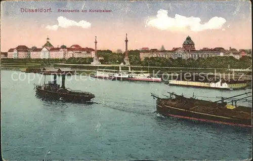 Duesseldorf Rheinpartie am Kunstpalast Schlepper Frachtkahn Dampfer Kat. Duesseldorf