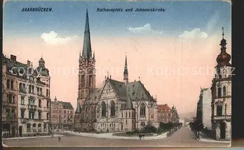 Saarbruecken Rathausplatz und Johanniskirche Kat. Saarbruecken
