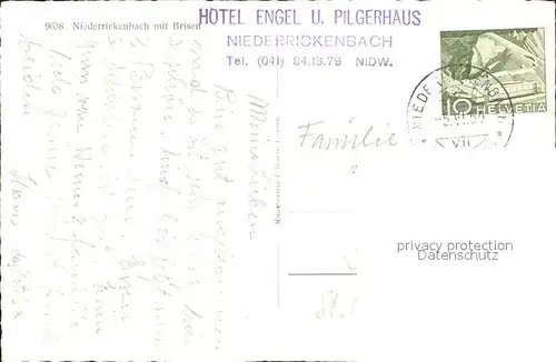 Niederrickenbach mit Brisen Berghotel Engel Pilgerhaus Alpenpanorama Kat. Niederrickenbach
