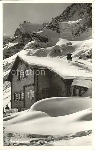 Bovalhuette mit Piz Prievius Schutzhaus Berninagruppe Kat. Morteratsch