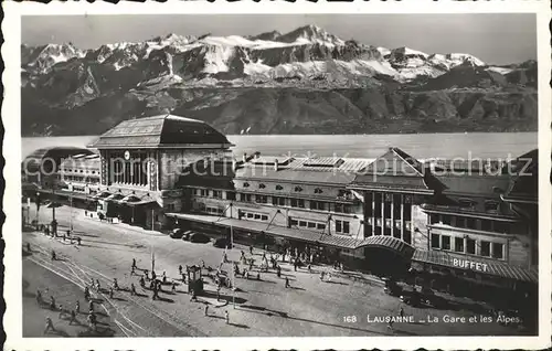 Lausanne VD La Gare Lac Leman et les Alpes Kat. Lausanne