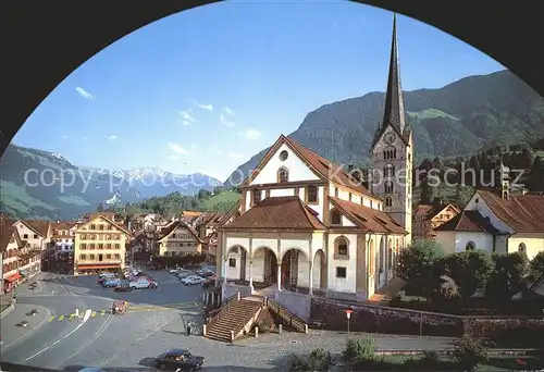 Stans Nidwalden Dorfplatz mit Pfarrkirche Kat. Stans