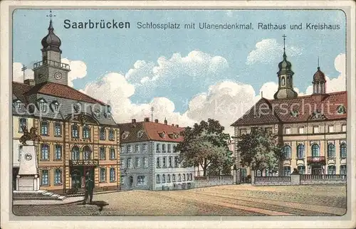 Saarbruecken Schlossplatz Ulanendenkmal Rathaus Kreishaus Kat. Saarbruecken