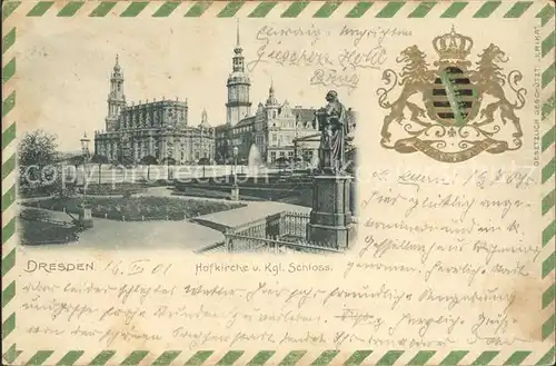 Dresden Hofkirche und Kgl. Schloss Wappen Krone Kat. Dresden Elbe