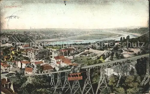 Loschwitz Panorama Elbe Bruecke Bergschwebebahn Kat. Dresden