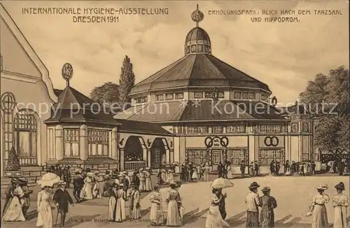 Dresden Internationale Hygiene Ausstellung 1911 Erholungspark Tanzsaal Hippodrom Sonderbriefmarke Kat. Dresden Elbe
