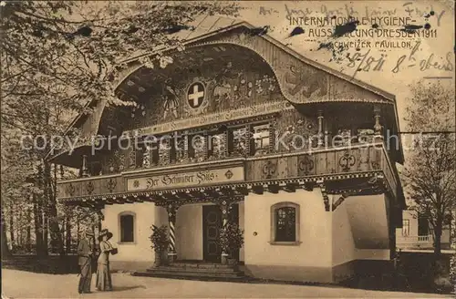 Dresden Internationale Hygiene Ausstellung 1911 Schweizerischer Pavillon Sonderbriefmarke Kat. Dresden Elbe