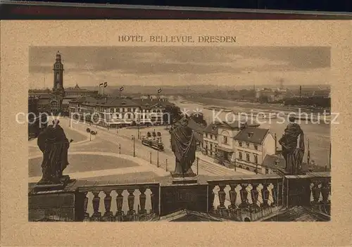 Dresden Panorama Blick vom Hotel Bellevue Skulptur Kat. Dresden Elbe