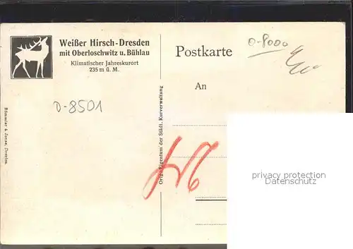 Weisser Hirsch mit Oberloschwitz und Buehlau Kurort Kuenstlerkarte Kat. Dresden