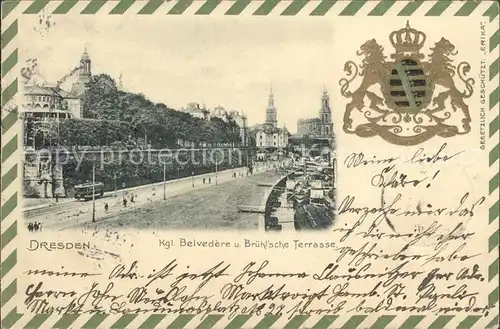 Dresden Kgl. Belvedere und Bruehlsche Terrasse Wappen Krone Kat. Dresden Elbe
