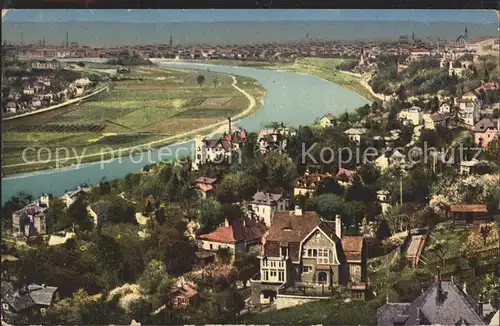 Loschwitz Weisser Hirsch Blick vom Luisenhof nach Dresden und Loschwitzer Ufer Elbe Kat. Dresden