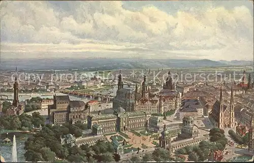 Dresden Zeppelin Ansicht vom Zwinger Opernhaus Schloss und Umgebung Kat. Dresden Elbe