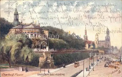 Dresden Hotel Belvedere Oilette Tucks Kuenstler Charles E. Flower Stempel Sammlung Wollmann 1899 Kat. Dresden Elbe