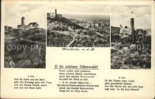 Weinheim Bergstrasse WSC Wachenburg Burg Windeck Lied O du schoener Odenwald Kat. Weinheim