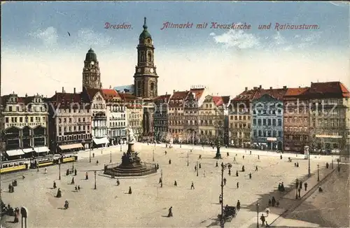 Dresden Altmarkt und Kreuzkirche mit Rathausturm Denkmal Kat. Dresden Elbe