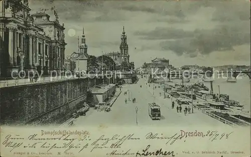 Dresden Dampfschiffslandeplatz im Mondschein Kat. Dresden Elbe