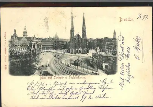Dresden Blick auf Zwinger und Sophienkirche Kat. Dresden Elbe