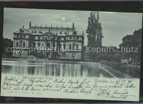 Dresden Palais im Grossen Garten Teich im Mondschein Kat. Dresden Elbe