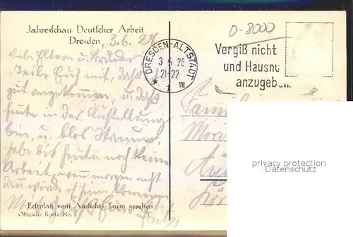 Dresden Jahresschau Deutscher Arbeit Festplatz vom Aussichtsturm gesehen Offizielle Postkarte No 5 Kat. Dresden Elbe