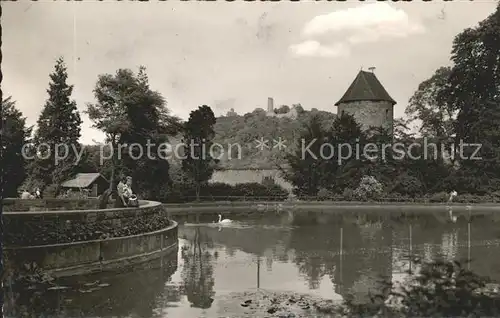 Weinheim Bergstrasse Schlosspark Blauer Hut Turm Burgruine Windeck Wachenburg Schwanenteich Kat. Weinheim