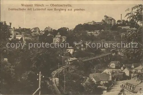 Weisser Hirsch Oberloschwitz Drahtseilbahn mit Luisenhof vom Burgweg gesehen Kat. Dresden