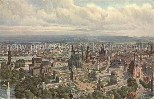 Dresden Zeppelinansicht vom Zwinger Opernhaus Schloss Altstadt Neustadt Kat. Dresden Elbe