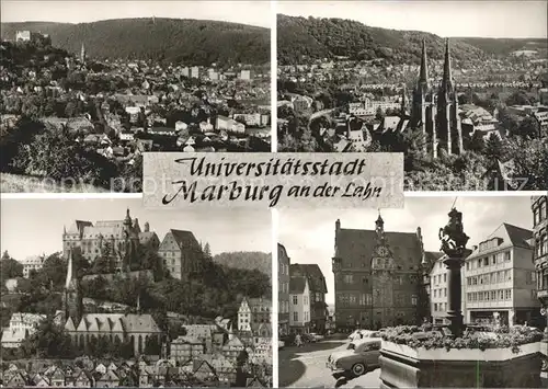 Marburg Lahn Teilansichten Universitaetsstadt Kirche Schloss Marktplatz Rathaus Bromsilber Kat. Marburg