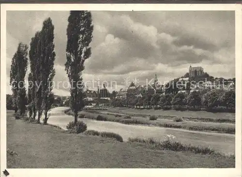 Marburg Lahn Blick vom Lahndamm Pappeln Schloss Kat. Marburg