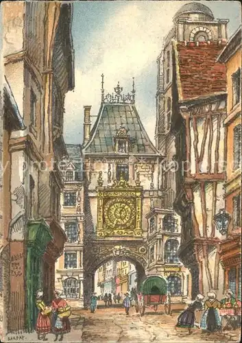 Rouen Rue de la Grosse Horloge Kuenstlerkarte Kat. Rouen