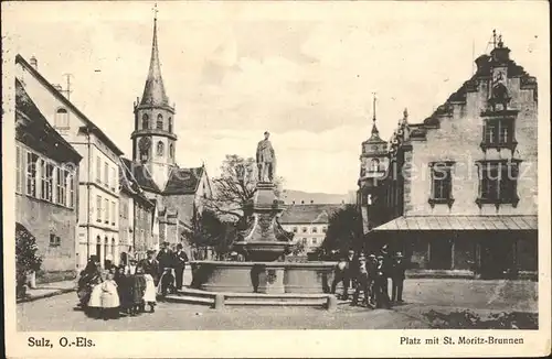 Sulz Elsass Platz mit St Moritz Brunnen Kirche Kat. Soultz Haut Rhin