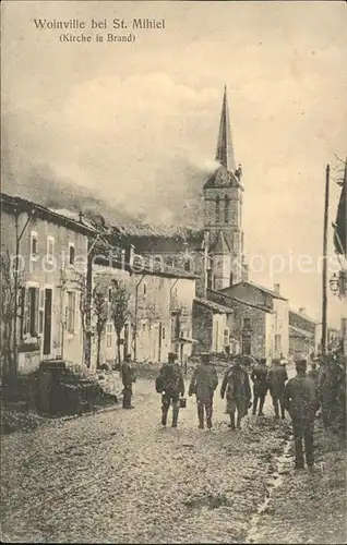 Woinville Kirche in Brand 1. Weltkrieg Kat. Saint Mihiel